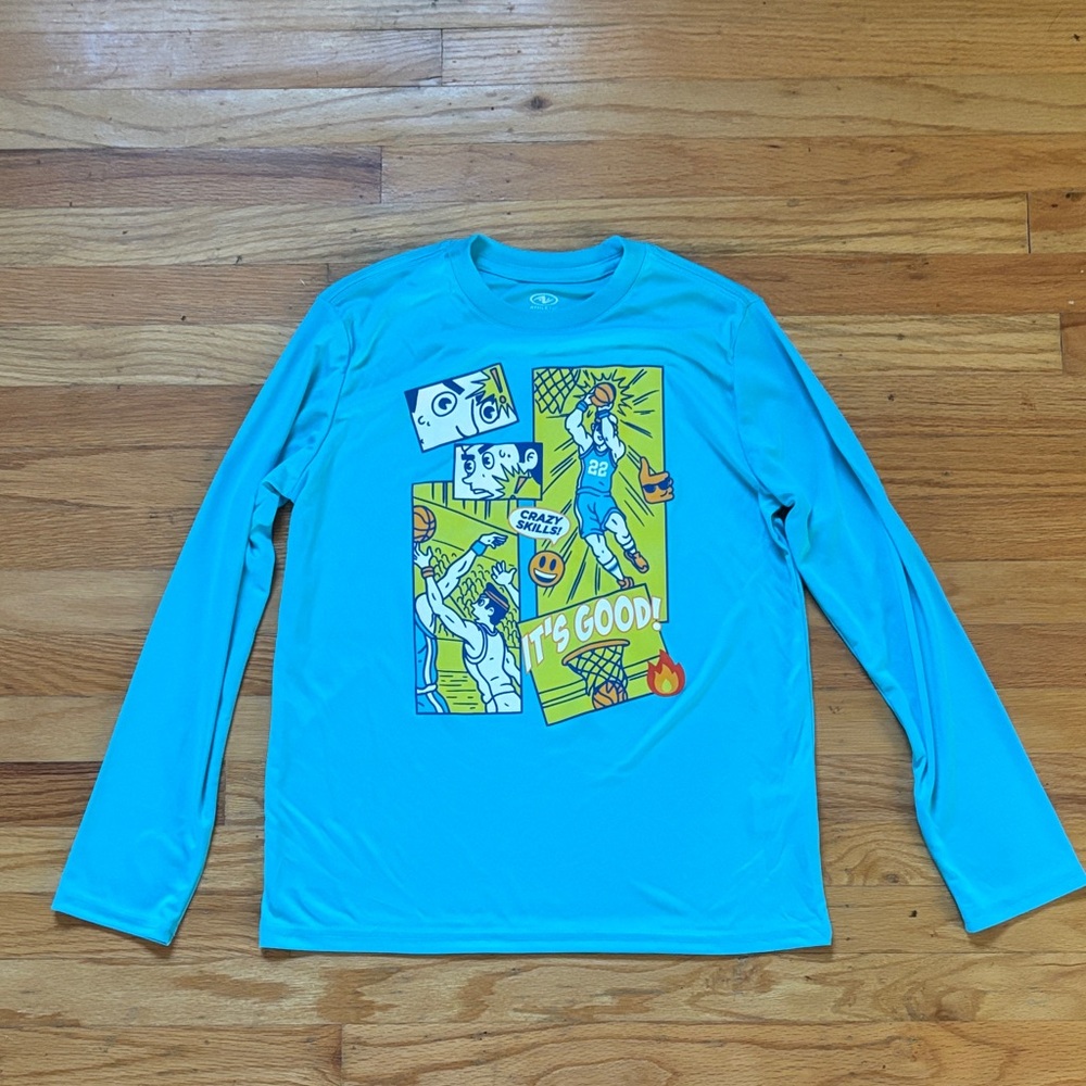 Athletic Works Aqua Blue Long Sleeve Graphic Basketball Tee